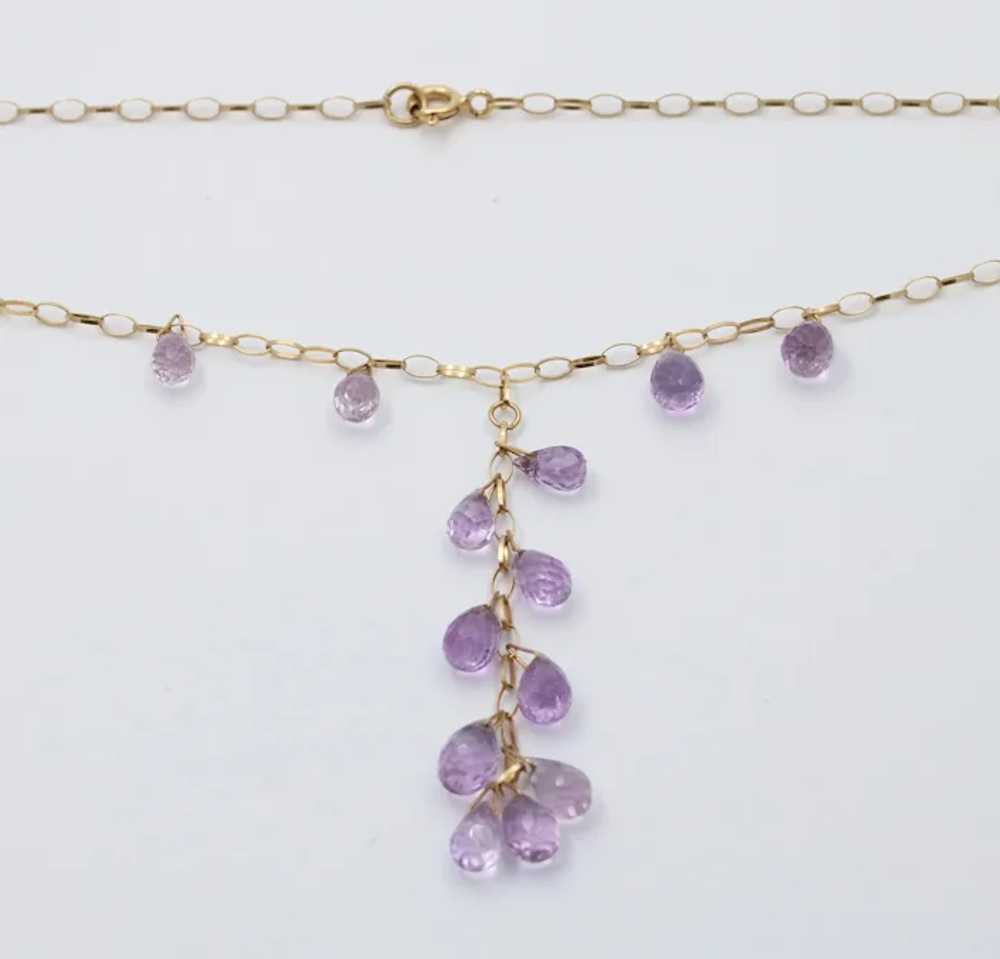 Vintage Amethyst 14K Yellow Gold Droplet Necklace - image 3