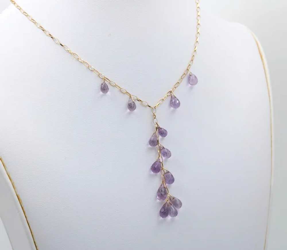 Vintage Amethyst 14K Yellow Gold Droplet Necklace - image 4