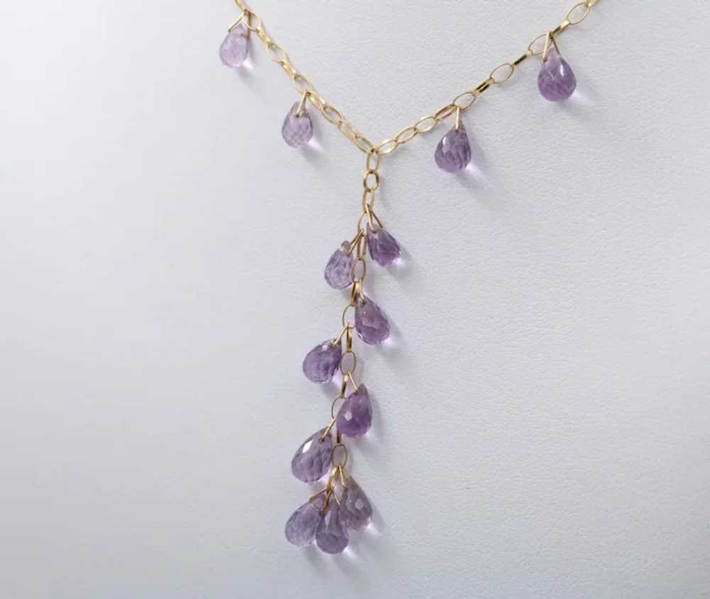 Vintage Amethyst 14K Yellow Gold Droplet Necklace - image 5