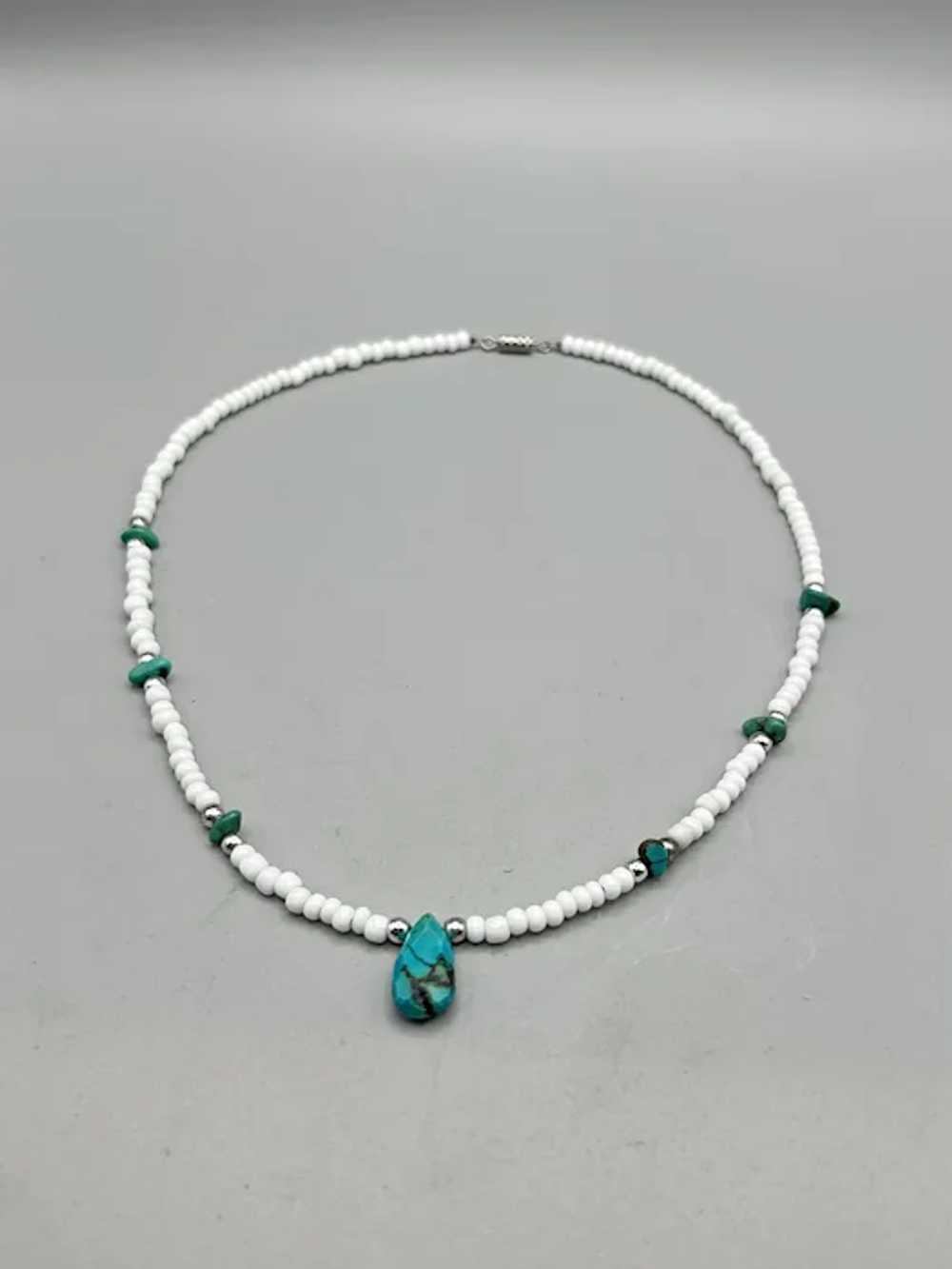 Vintage Turquoise & White Beaded Necklace with Te… - image 4