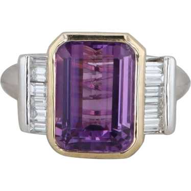 14k Yellow and White Gold Amethyst and Diamond Ri… - image 1