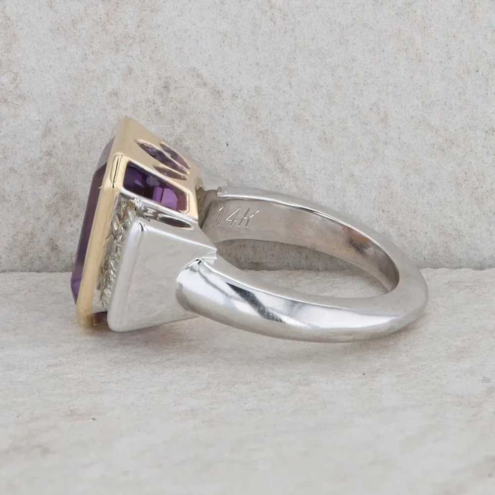 14k Yellow and White Gold Amethyst and Diamond Ri… - image 2