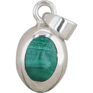 Sterling Silver Malachite Oval Pendant - image 1