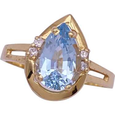 Pear Cut Sky Blue Topaz and Diamond Ring 2.32 Car… - image 1