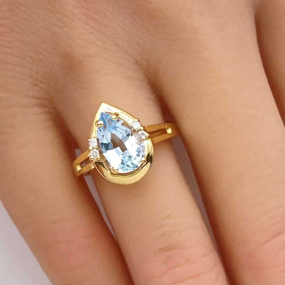 Pear Cut Sky Blue Topaz and Diamond Ring 2.32 Car… - image 2