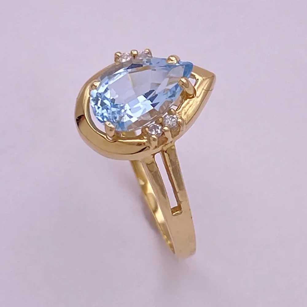 Pear Cut Sky Blue Topaz and Diamond Ring 2.32 Car… - image 3