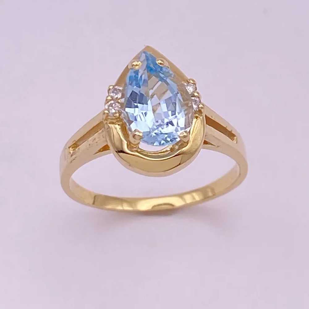 Pear Cut Sky Blue Topaz and Diamond Ring 2.32 Car… - image 4