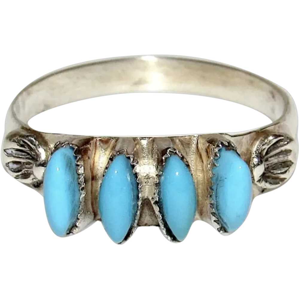 VTG Zuni Sterling Silver Petit Point Turquoise Ri… - image 1