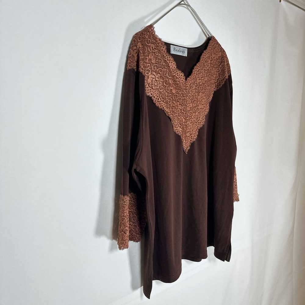 【Bezier】 Lace Frill Top V-neck Kimono Sleeve Brow… - image 4