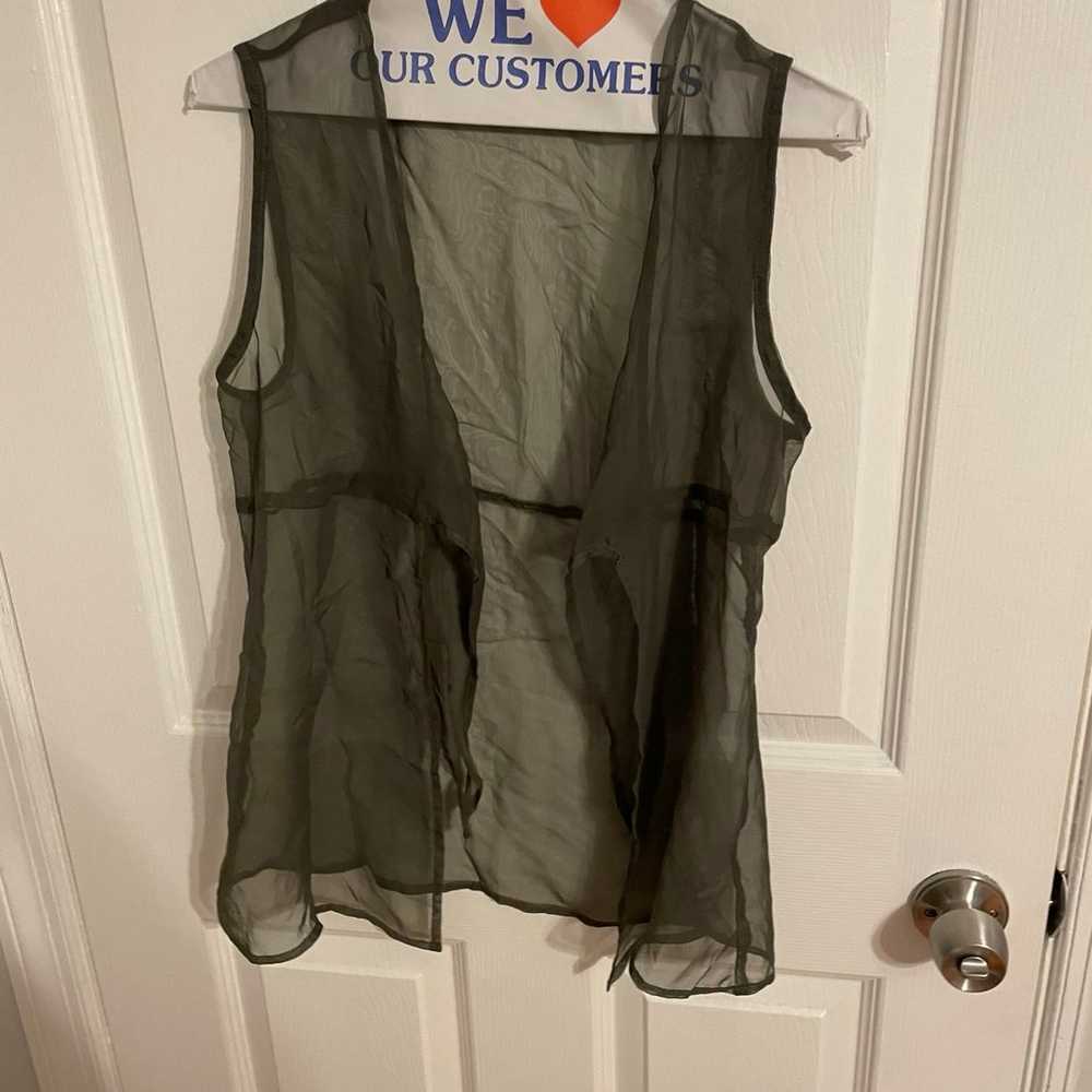 Vintage 90s olive green sheer sleeveless tie top - image 1