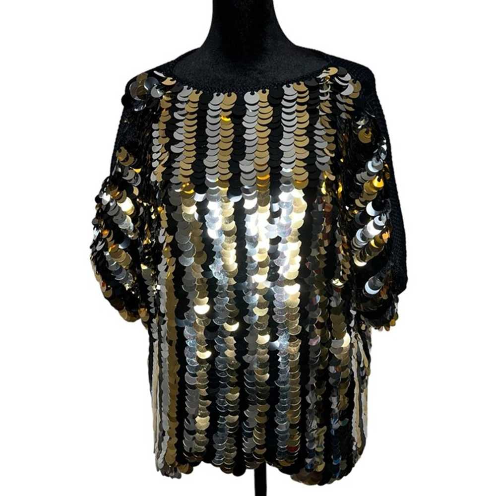 Vintage Handmade Gold Silver Black Giant Sequin K… - image 1