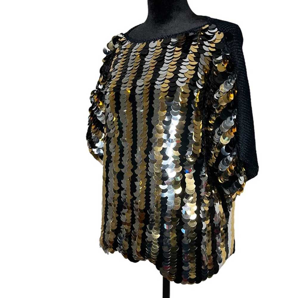 Vintage Handmade Gold Silver Black Giant Sequin K… - image 2