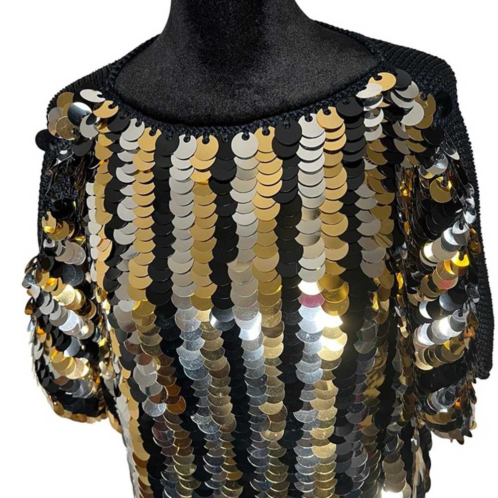 Vintage Handmade Gold Silver Black Giant Sequin K… - image 3