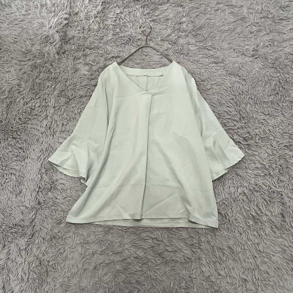 6346 V-neck tuck blouse with bell sleeves, mature… - image 1