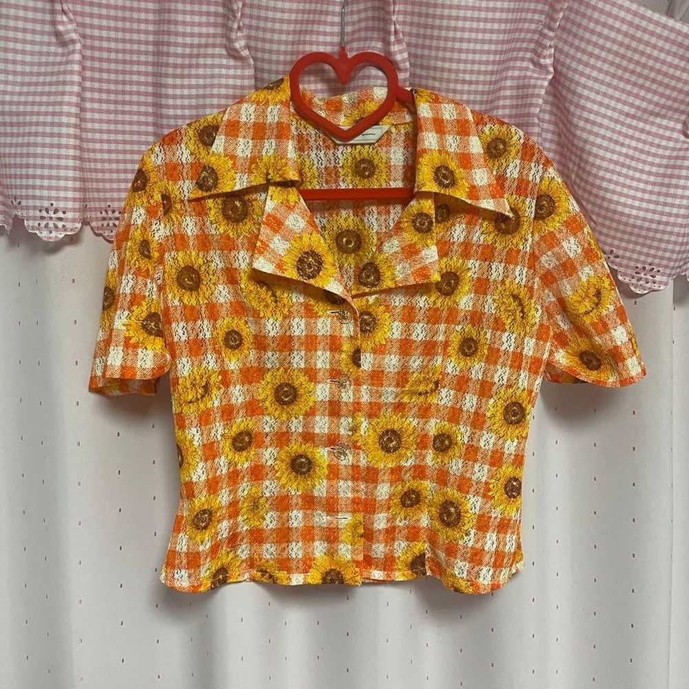 Sunflower Check Pattern Short-Sleeve Shirt Vintag… - image 1