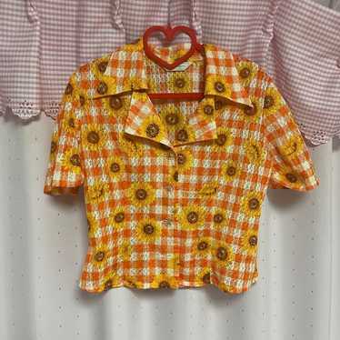 Sunflower Check Pattern Short-Sleeve Shirt Vintag… - image 1