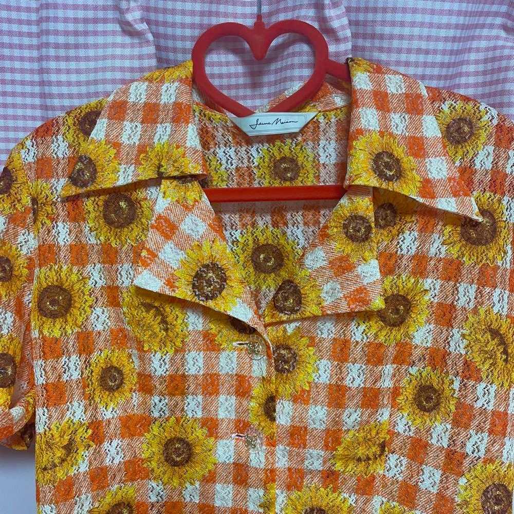 Sunflower Check Pattern Short-Sleeve Shirt Vintag… - image 2