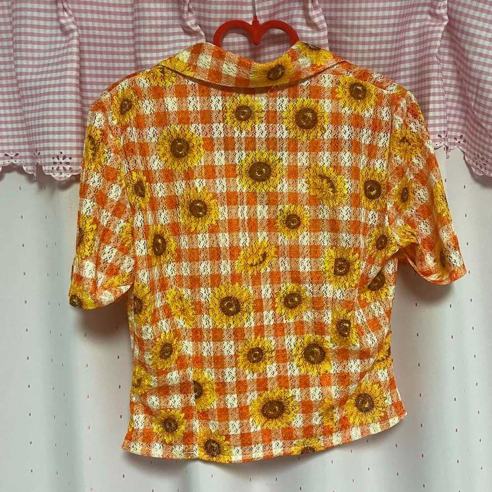 Sunflower Check Pattern Short-Sleeve Shirt Vintag… - image 3