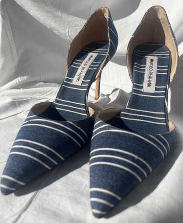 Manolo Blahnik Striped canvas slip on pumps