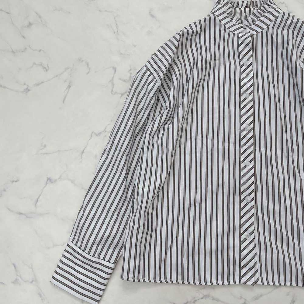 *kutir* Stripe Shirt Long Sleeve Stand Collar Fri… - image 6