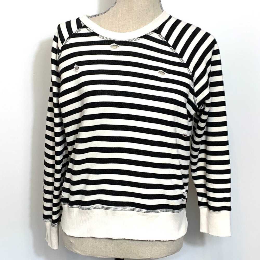 n: Philanthropy Black/White Striped Distressed Sw… - image 2