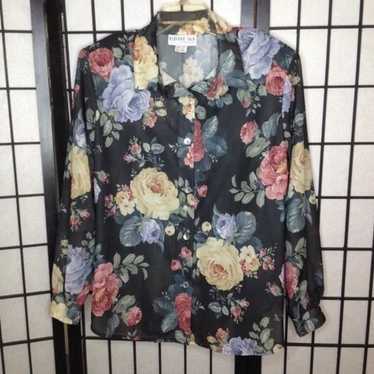 Bedford Fair Lifestyles Vintage 70's Black Floral 