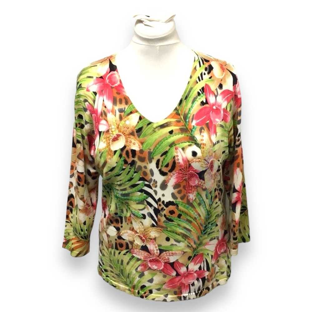 Lucia Burns Vintage Women’s Long Sleeve V Neck Si… - image 1