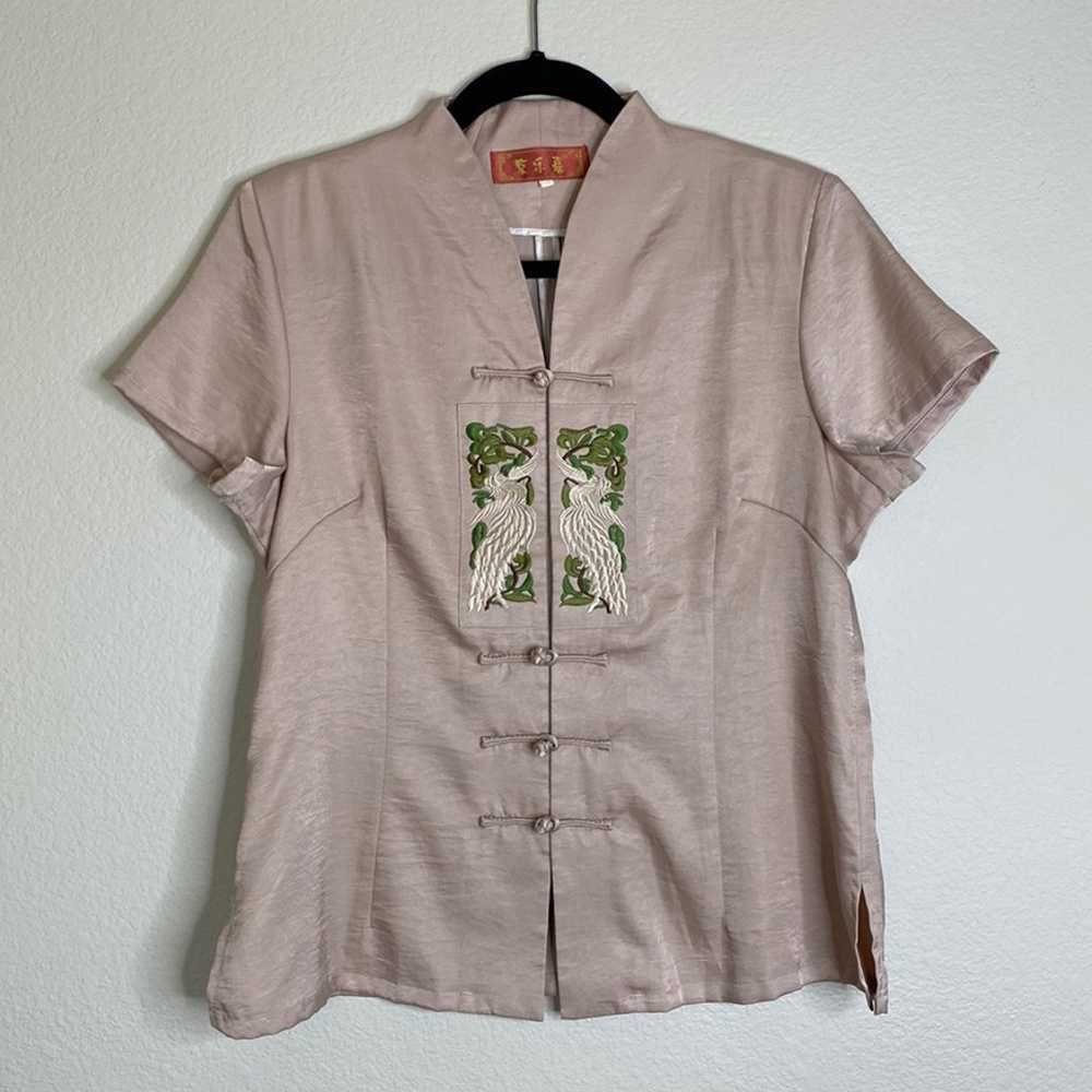 Vintage Japanese silk button down embroidered blo… - image 1