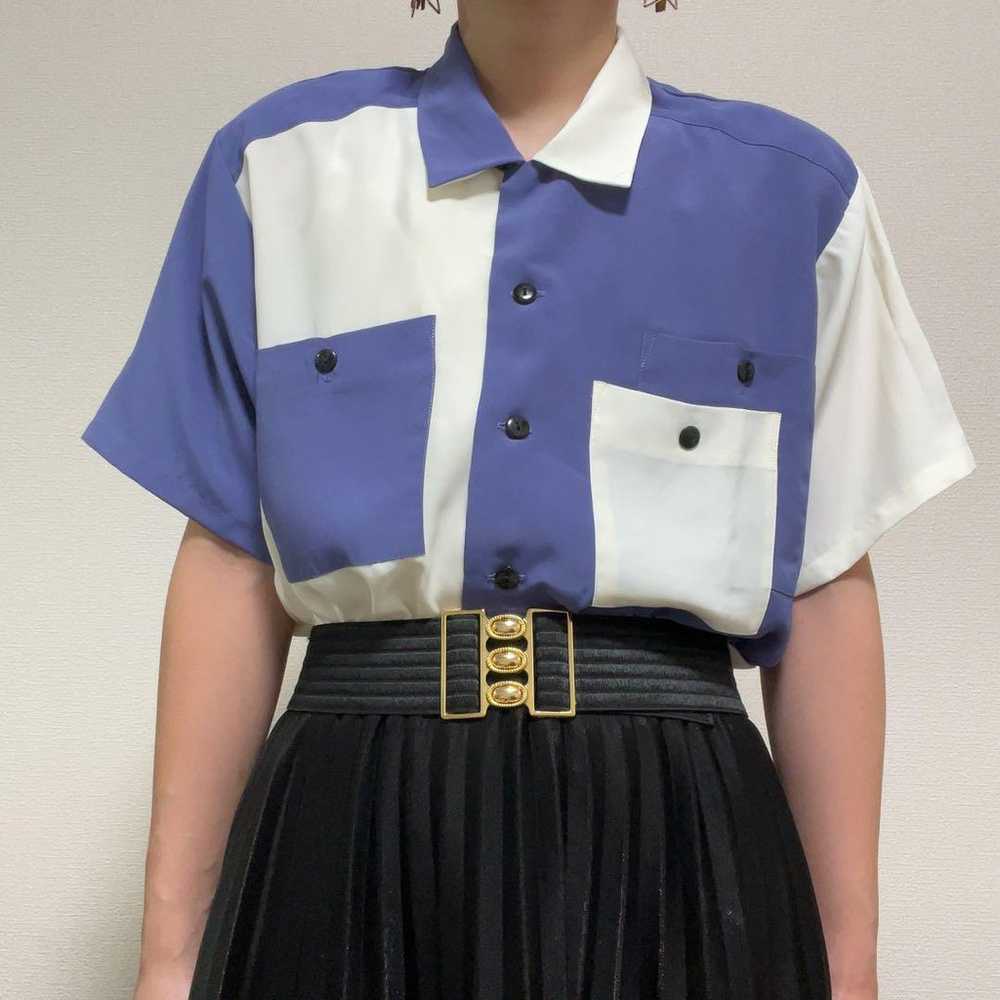 Purple Off-White Bicolor Color Block Retro Shirt - image 4