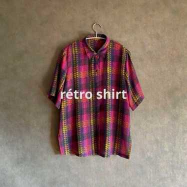 Purple geometric pattern Showa retro Retro shirt R