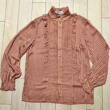 OLD Polka dot blouse, striped blouse, pink, brown… - image 1