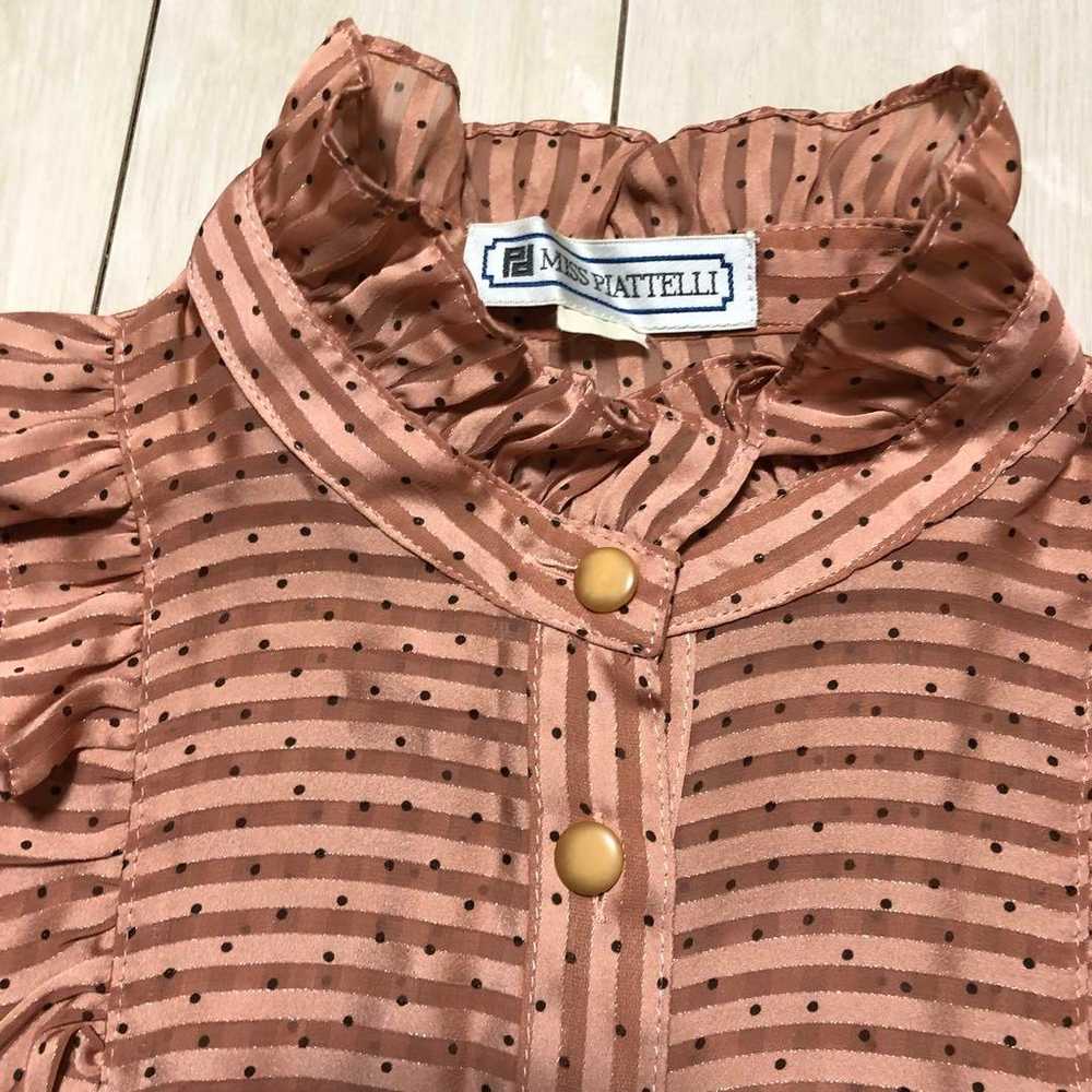 OLD Polka dot blouse, striped blouse, pink, brown… - image 3