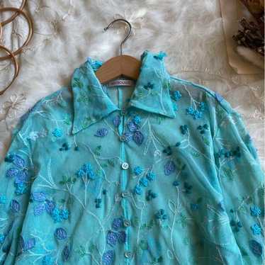 Showa vintage embroidered tulle flower lace used … - image 1