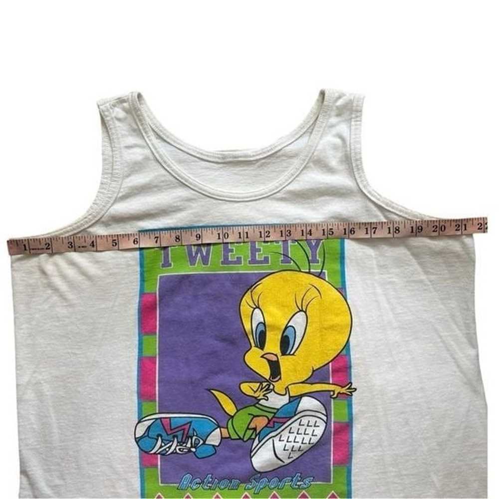 Vintage 90s Sleeveless White Exercise Tweety Bird… - image 5