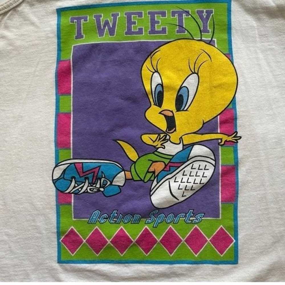 Vintage 90s Sleeveless White Exercise Tweety Bird… - image 7