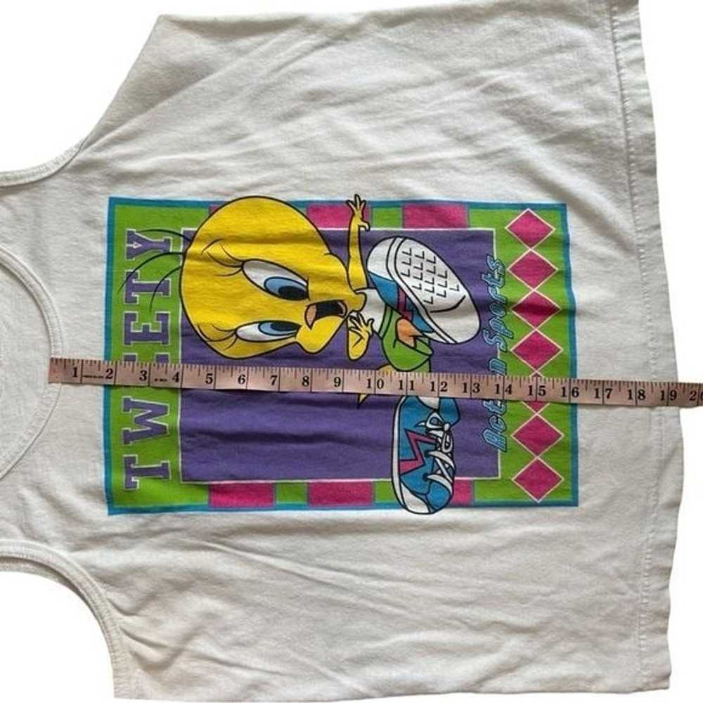 Vintage 90s Sleeveless White Exercise Tweety Bird… - image 8