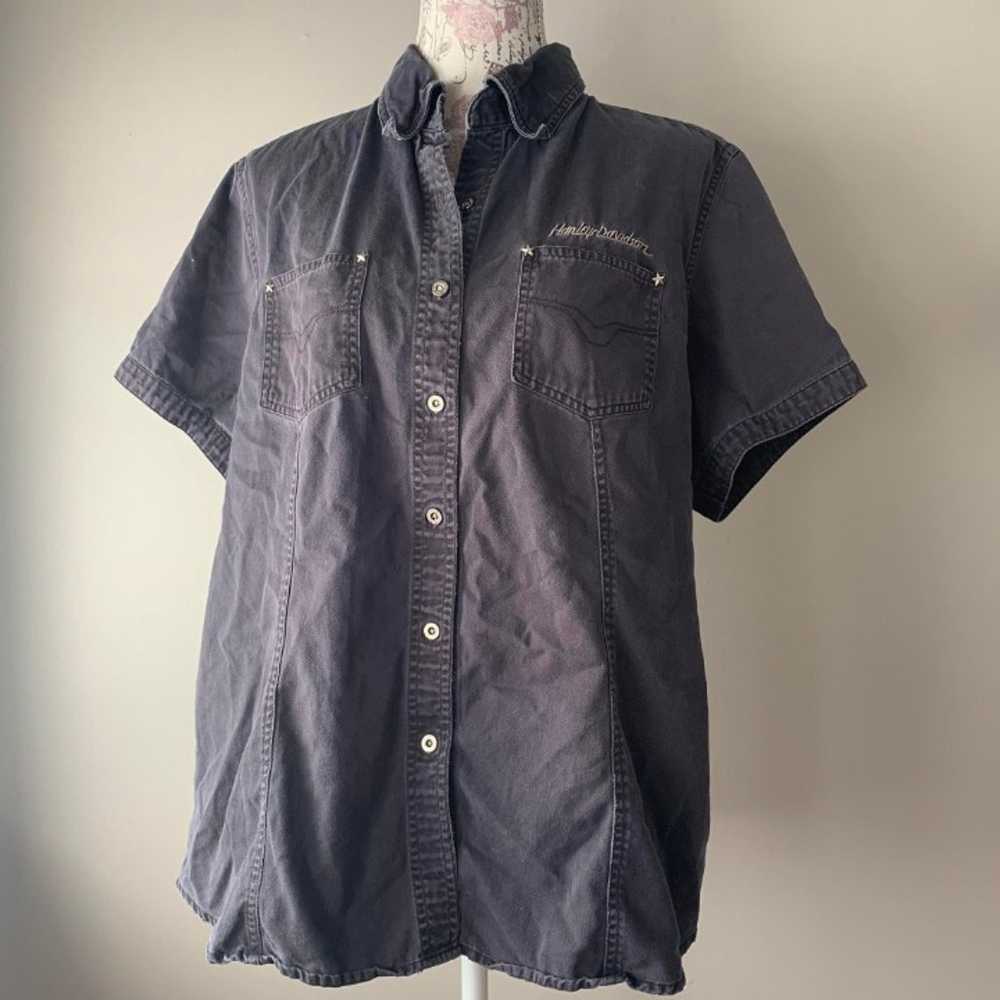 Vintage Harley Davidson Charcoal Denim Button Up … - image 1