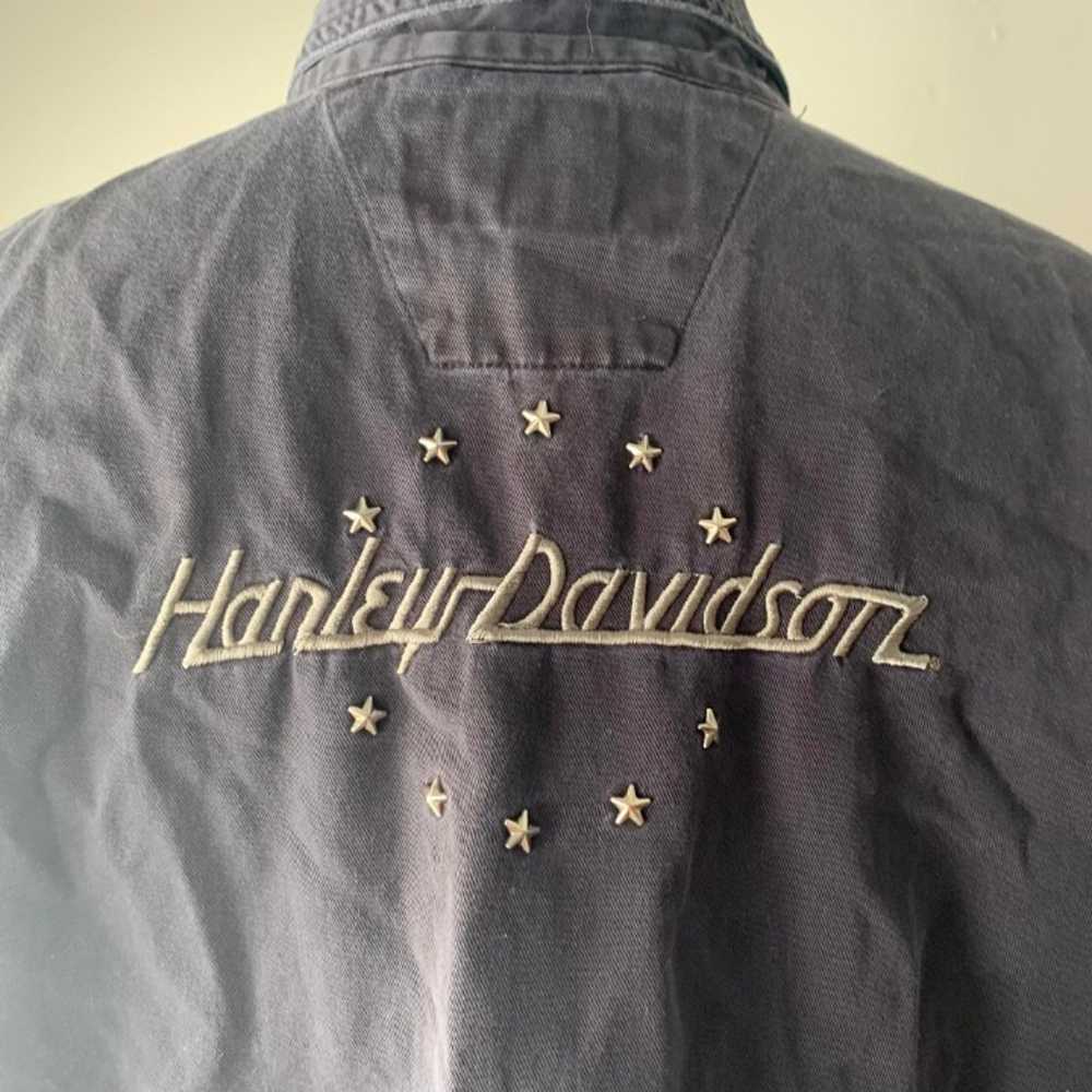 Vintage Harley Davidson Charcoal Denim Button Up … - image 3