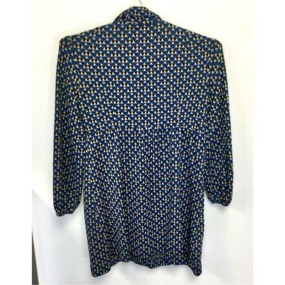 Vintage Womens Blue Black Geometric Print Long Sl… - image 2