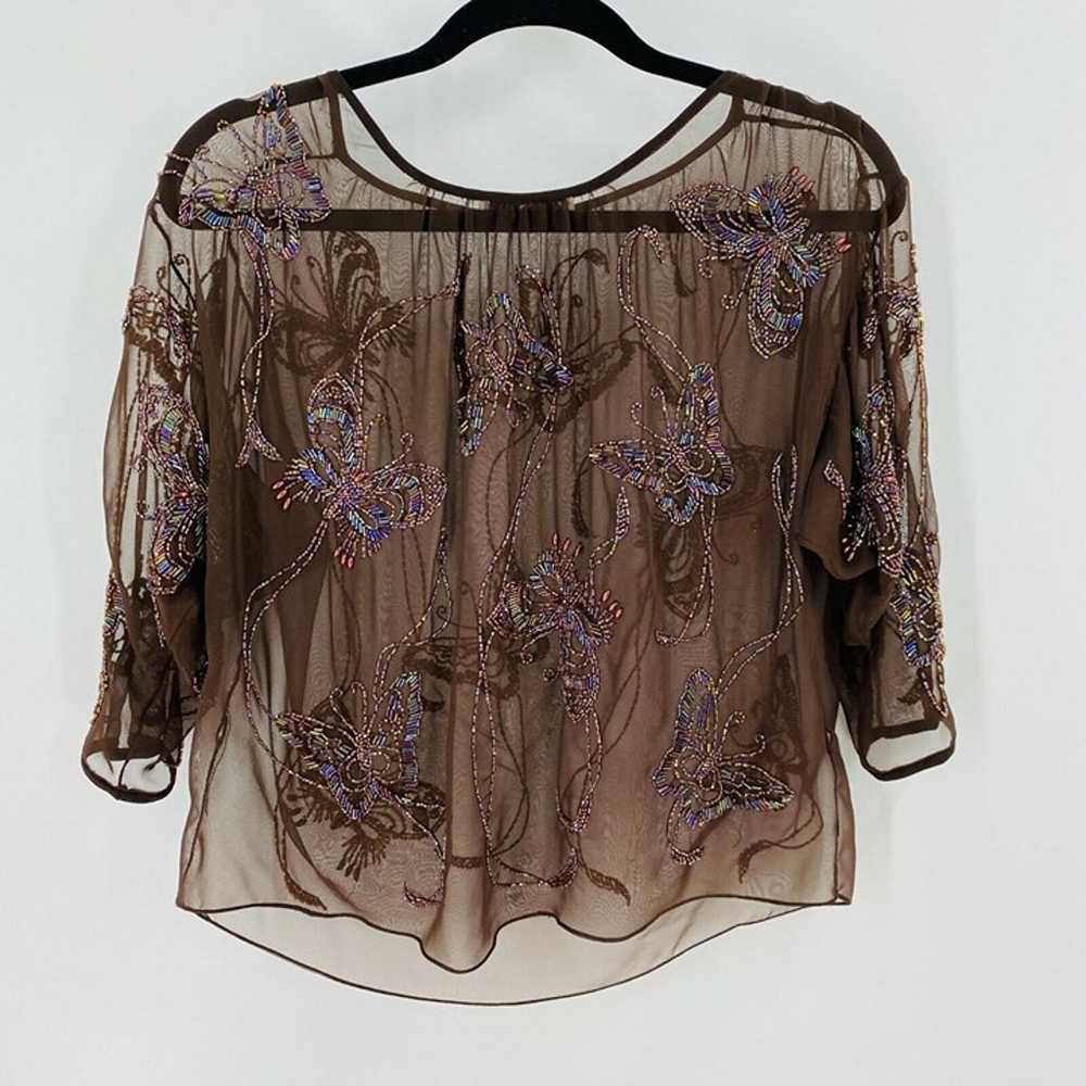 Jack Bryan Womens Brown Sheer Beaded Iridescent B… - image 5