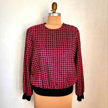 Vintage 80s JOSEPHINE Houndstooth Blouse Pink & Bl