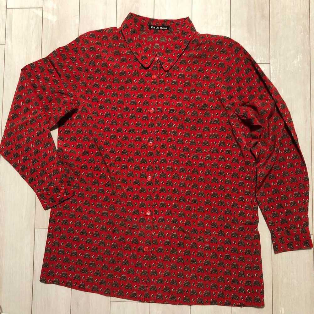 Vintage carriage pattern blouse, heart pattern, v… - image 1