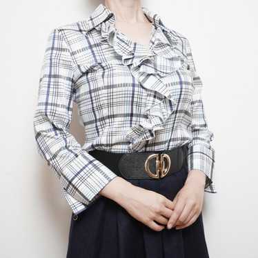 Blouse with checkered pattern, frills, long sleev… - image 1