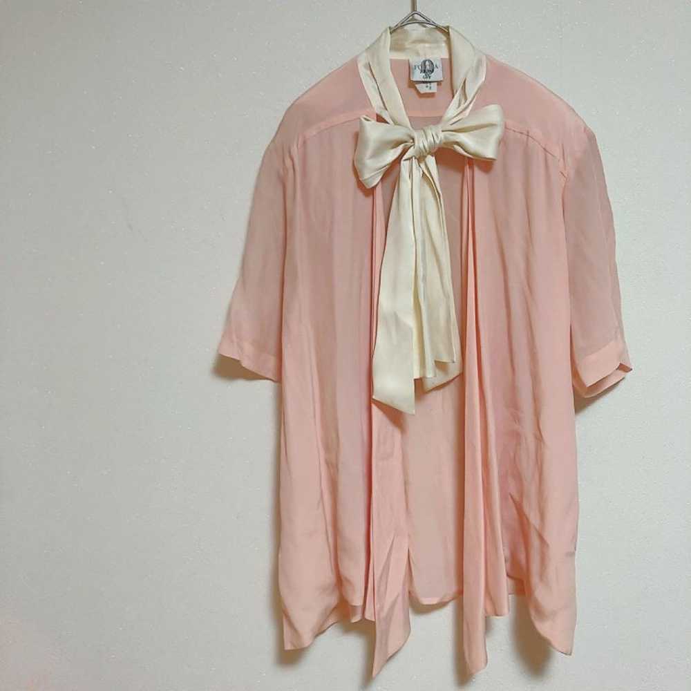 FORMA Italian-made pink bow-tie blouse with sheer… - image 2