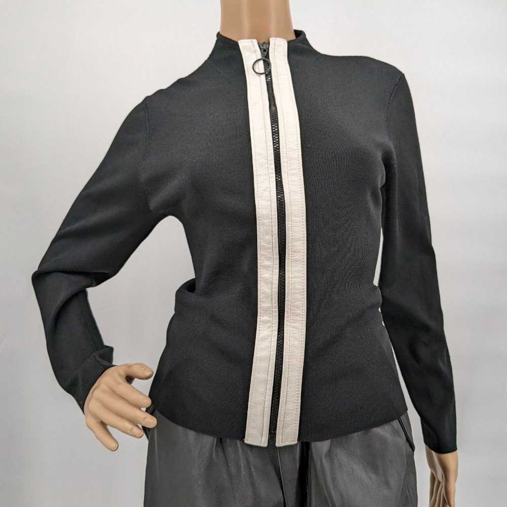 Vintage 90s y2k Black Ribbed Top Zip Front Faux L… - image 2