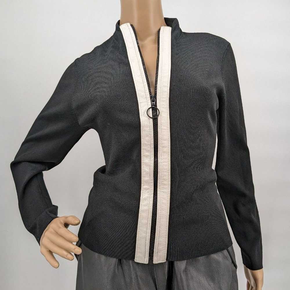 Vintage 90s y2k Black Ribbed Top Zip Front Faux L… - image 3