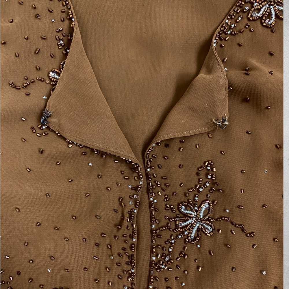 VINTAGE | Caramel Brown Beaded Embellished 3/4 Sl… - image 10