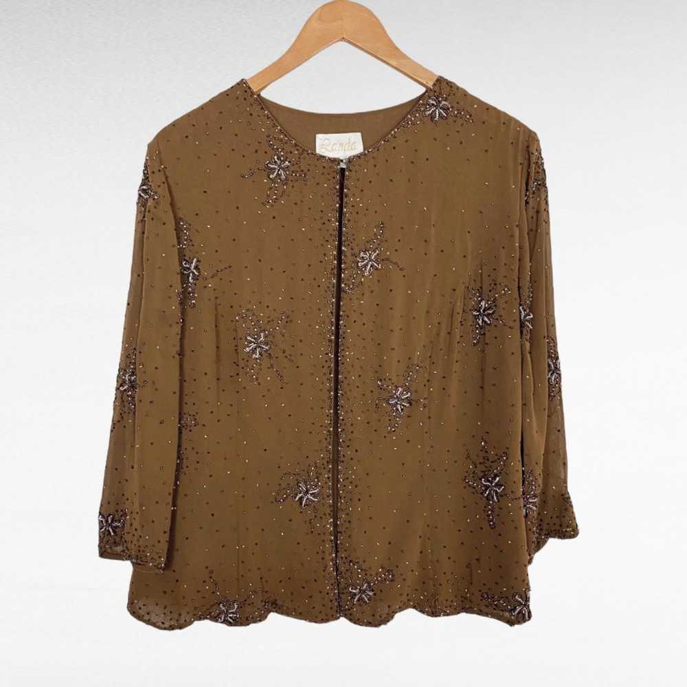 VINTAGE | Caramel Brown Beaded Embellished 3/4 Sl… - image 12