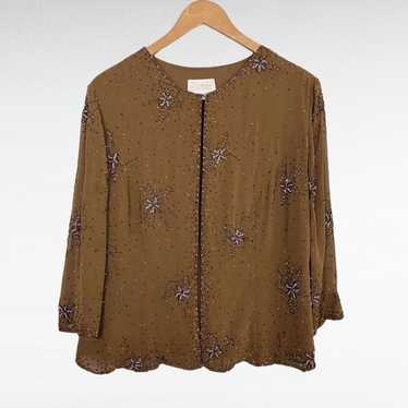 VINTAGE | Caramel Brown Beaded Embellished 3/4 Sl… - image 1