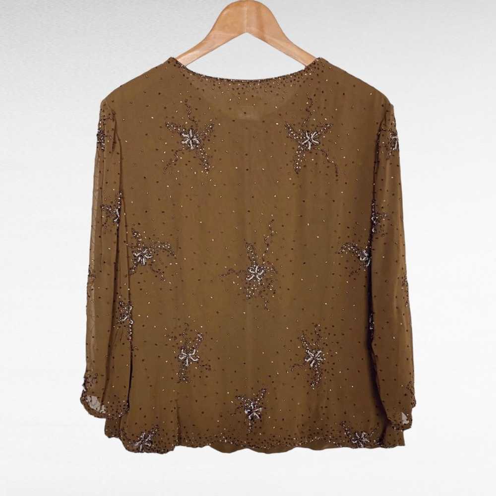 VINTAGE | Caramel Brown Beaded Embellished 3/4 Sl… - image 2